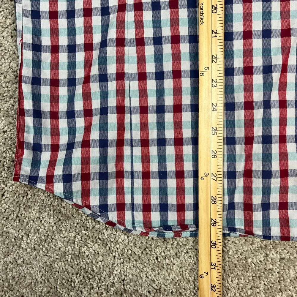 Banana Republic‎ Button Down Shirt Mens Large Red Blue Gingham Slim Herringbone